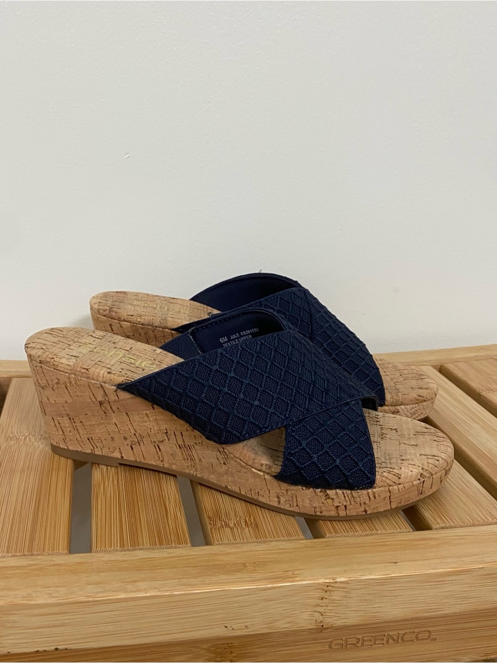 Kensie Jule Cork Wedge Slide Sandals Women’s Size 6M Navy Blue Criss Cross Summe